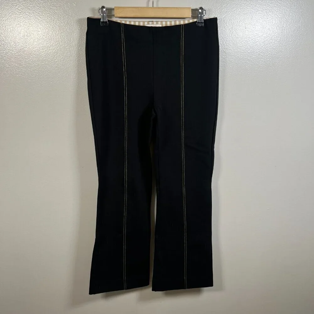 Anthropologie Essential Crop Flare Pants Size Small Black Pull On Work Office